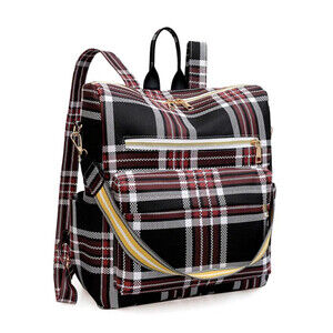 Plaid Pattern Backpack In Black